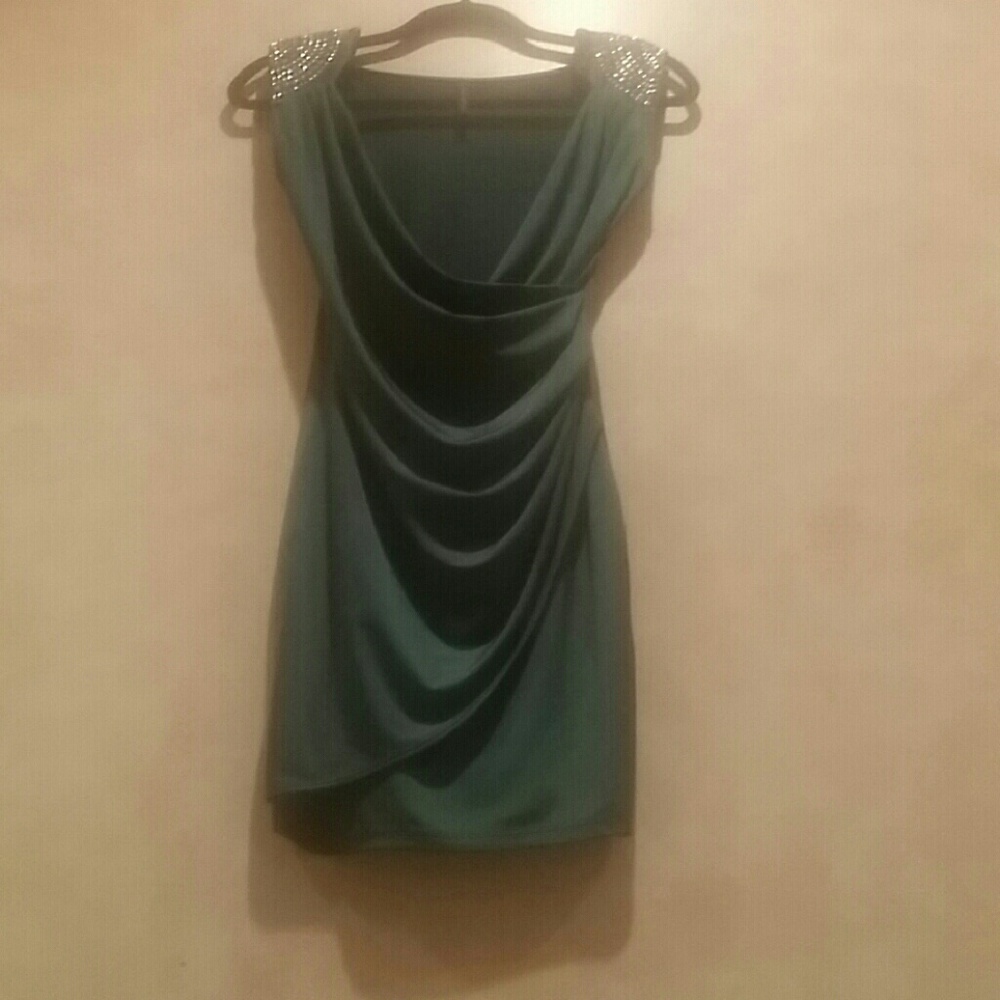 Green draped dress